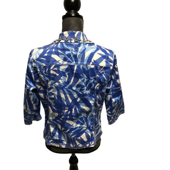 Drapers and Damons Jacket Womens Size Medium Petite Blue Gold Blazer Tropical - Picture 4 of 6